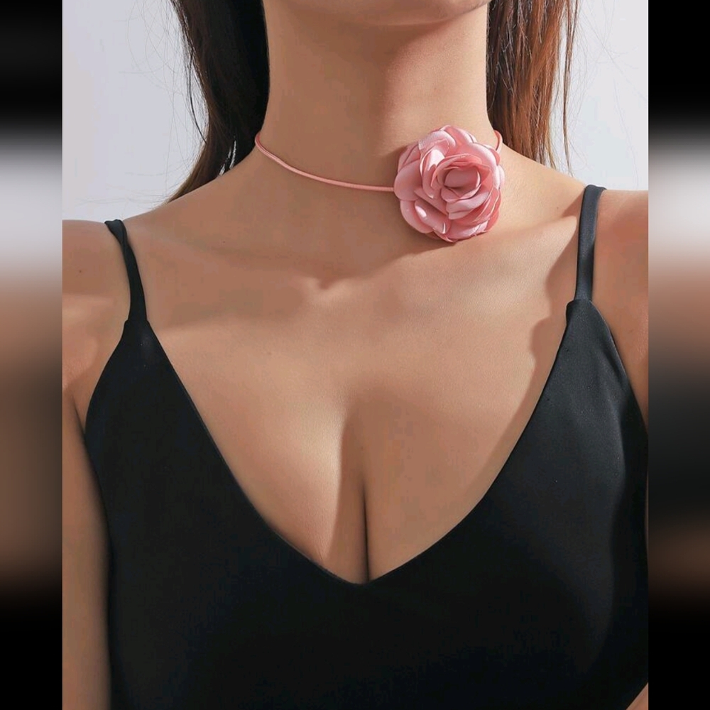 🍉5 for $25* Pink Rose Choker Necklace
